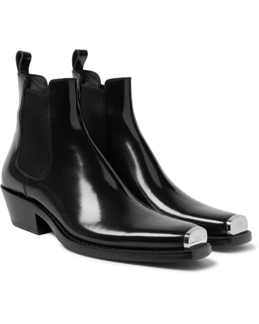 CALVIN KLEIN 205W39NYC Chris Metal Toe-cap Leather Boots in Black 