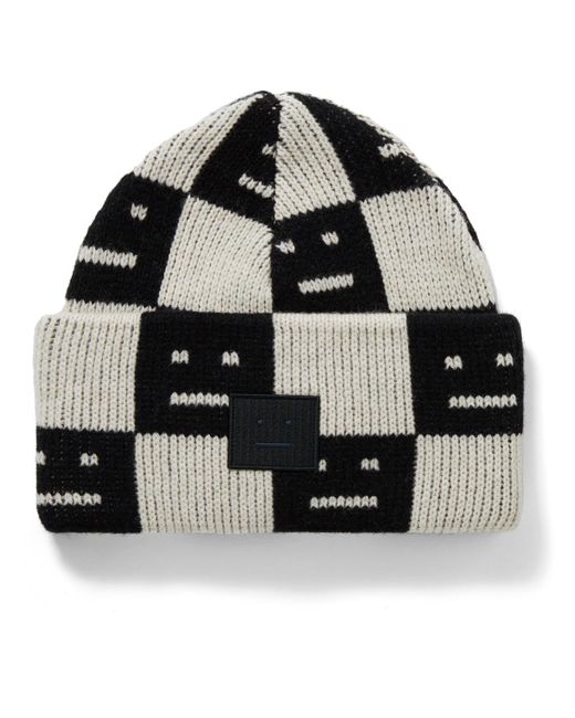Acne Black Kuri Face-print Wool Beanie Hat