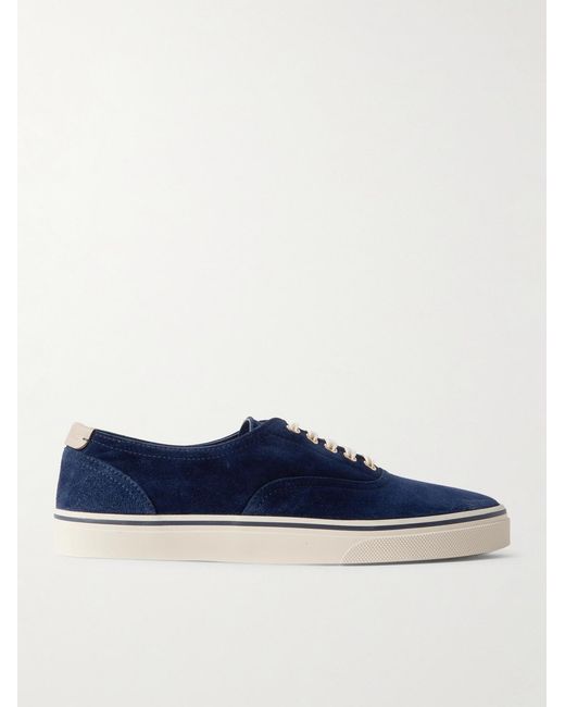 Brunello Cucinelli Blue Leather-trimmed Suede Sneakers for men