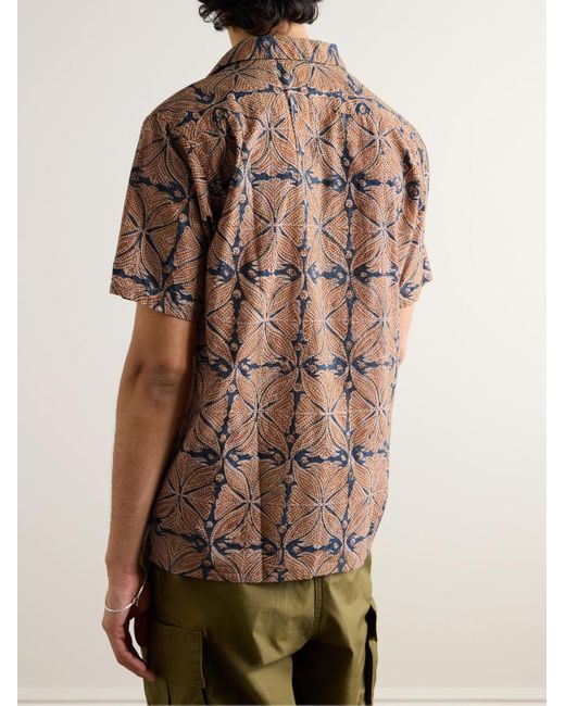 Beams Plus Brown Convertible-collar Printed Cotton-gauze Shirt for men