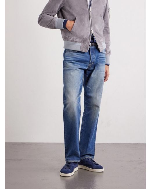 Tom Ford Blue Warwick Perforated Suede Sneakers for men