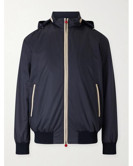Kiton Blue Suede-Trimmed Shell Hooded Jacket for men