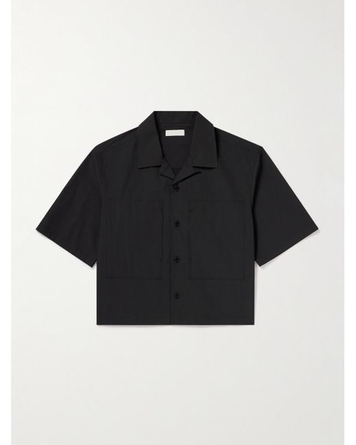 Amomento Black Half Convertible-collar Cropped Woven Shirt for men