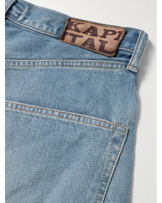 Kapital Blue Straight-Leg Appliquéd Distressed Denim Shorts for men