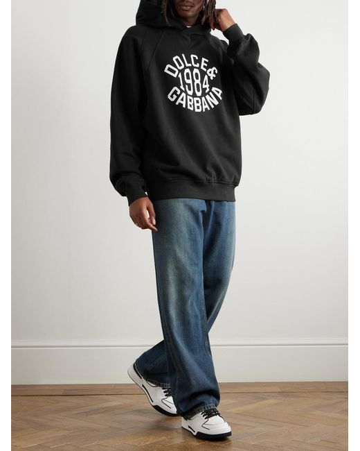 Dolce & Gabbana Black Logo-Print Cotton-Jersey Hoodie for men