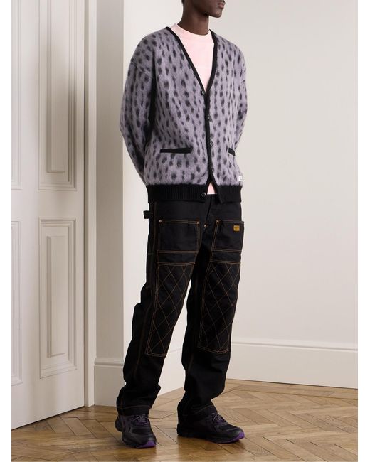 Wacko Maria Gray Jacquard-Knit Mohair-Blend Cardigan for men