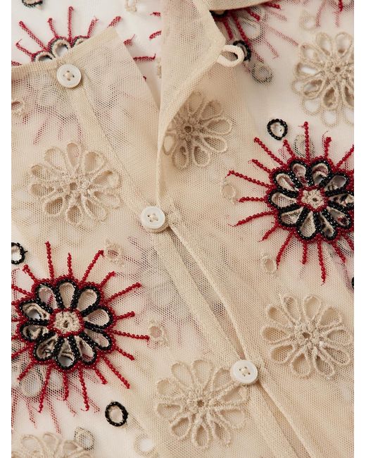 Bode Natural Solarium Bead-Embellished Broderie Anglaise Tulle Shirt for men