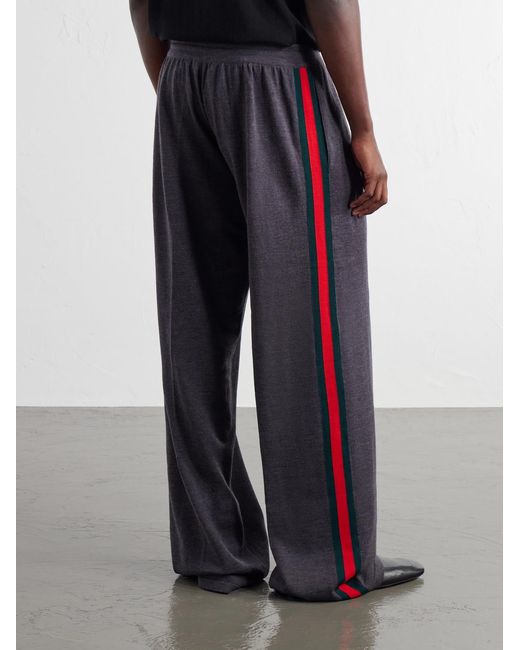 Gucci Blue Webbing-Trimmed Straight-Leg Wool Trousers for men