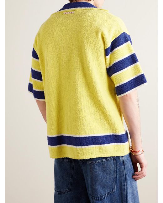 Marni Yellow Camp-collar Striped Cotton-blend Terry Shirt for men