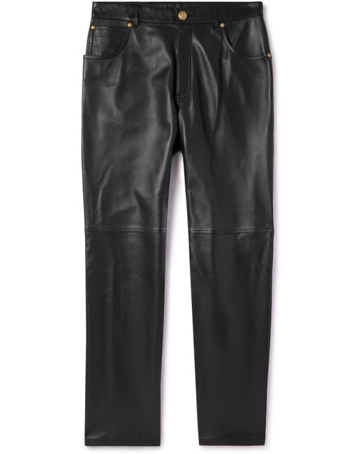 Balmain Straight-leg Leather Trousers in Gray for Men | Lyst