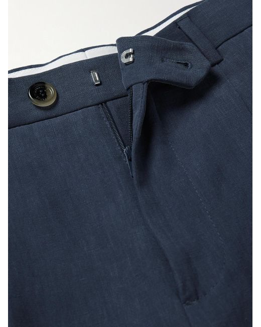 Brunello Cucinelli Blue Slim-fit Pleated Linen Trousers for men