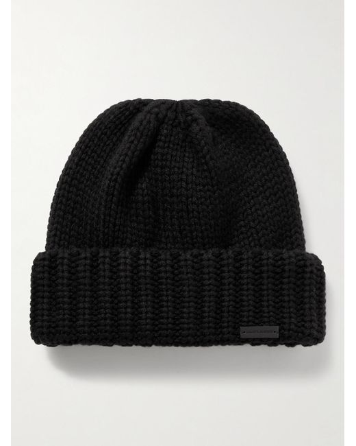 Saint Laurent Black Logo-Appliquéd Ribbed Cashmere Beanie for men