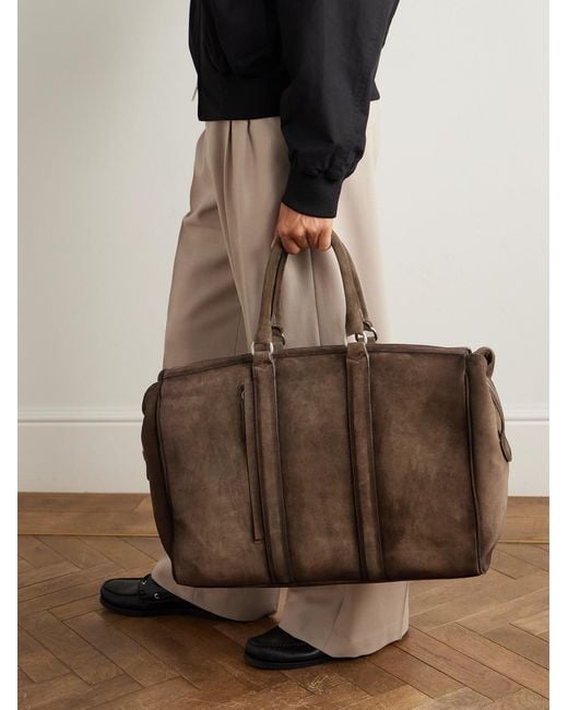 Officine Creative Brown Quentin 009 Airbrushed Suede Weekend Bag for men
