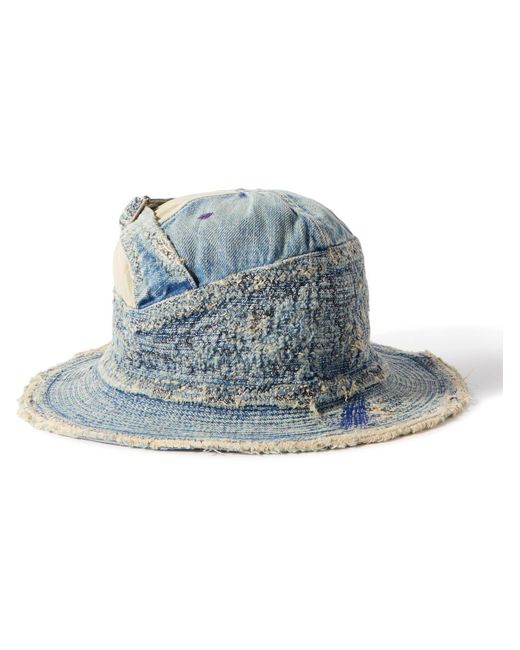 Kapital Blue Quilted Distressed Denim And Printed Twill Bucket Hat for men