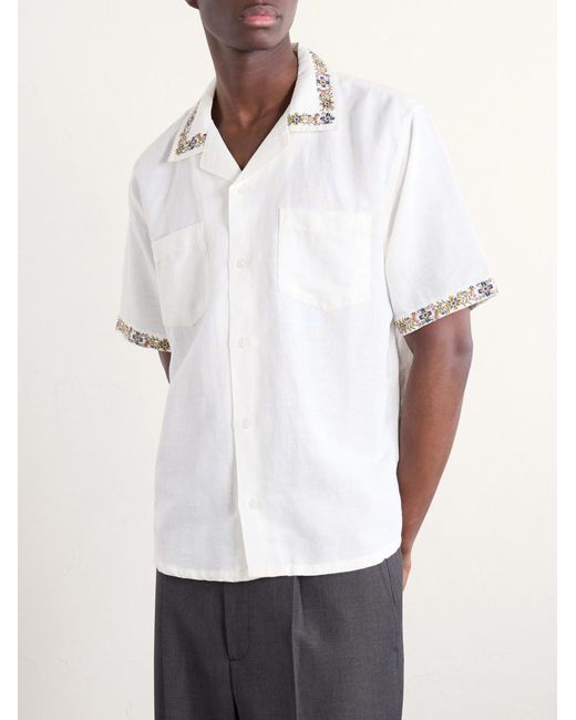 Corridor NYC Natural Harmony Camp-collar Embroidered Linen And Cotton-blend Shirt for men