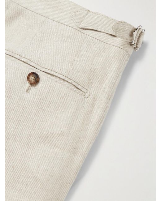 De Petrillo Natural Straight-Leg Pleated Linen Suit Trousers for men