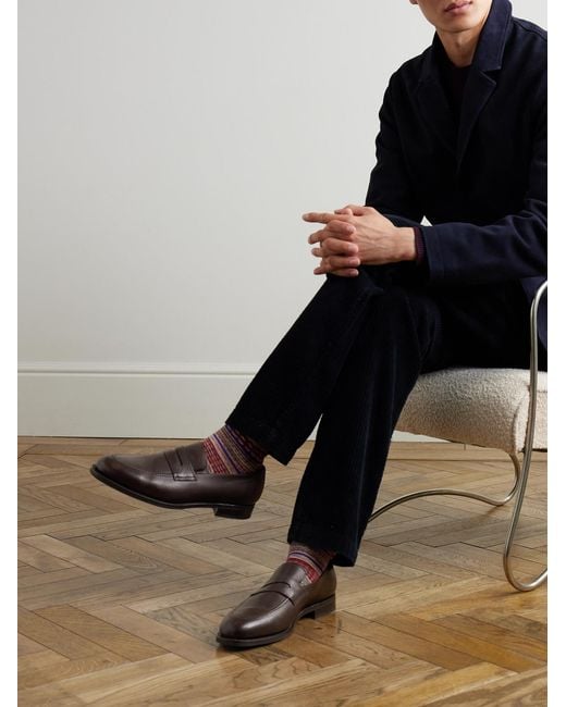 Majordome Brown M08 Cross-grain Leather Penny Loafers for men
