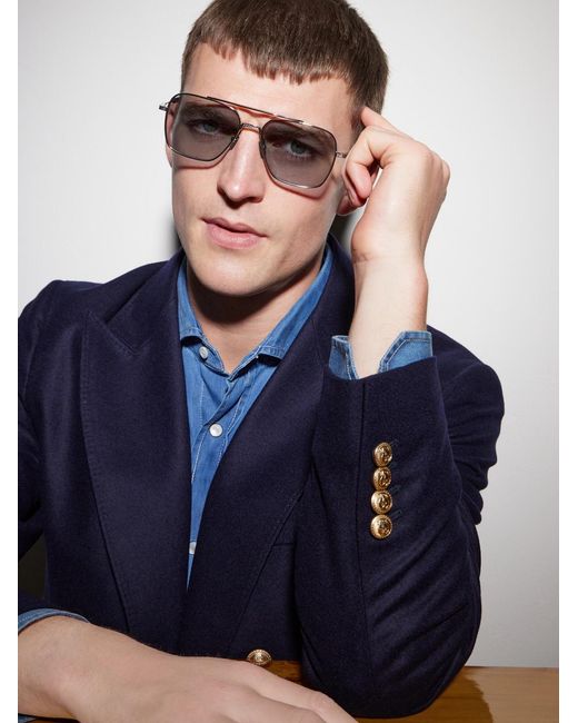 Dita Eyewear Blue Flight-Seven Aviator-Style Titanium Sunglasses for men