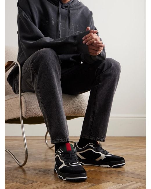 Gucci Black Re-Web Suede And Webbing-Trimmed Canvas And Leather Sneakers for men