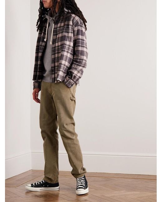 John Elliott Natural Straight-Leg Paint-Splattered Cotton-Canvas Trousers for men