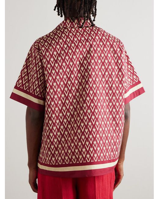 Valentino Garavani Pink Camp-Collar Printed Cotton-Twill Shirt for men