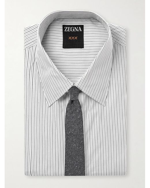 Zegna Gray Striped Cotton Shirt for men