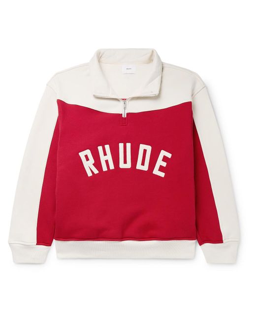 Rhude Logo-embroidered Two-tone Cotton-jersey Half-zip Sweatshirt for men