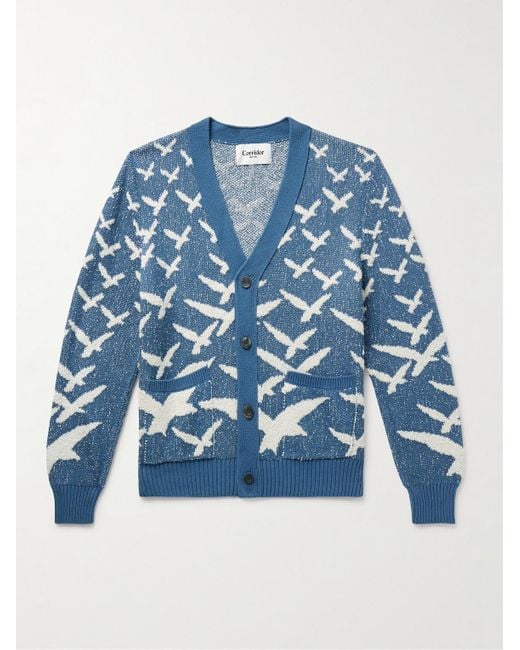 Corridor NYC Blue Seagull Jacquard-knit Cotton Cardigan for men