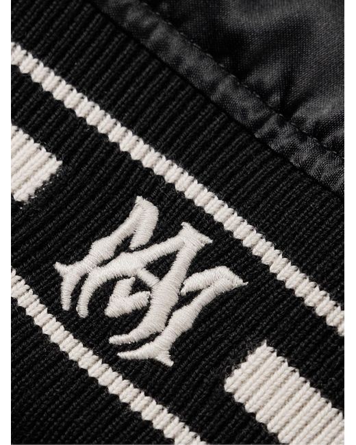 Amiri Bomberjacke aus Satin mit Lederbesatz und Logoapplikation in Black für Herren