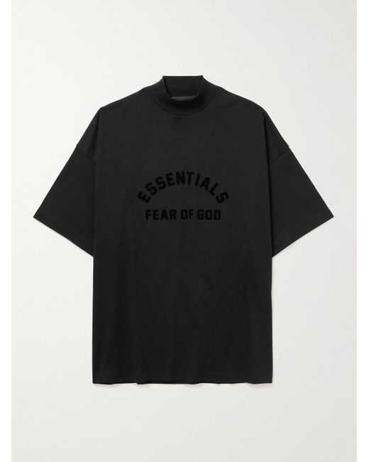 Fear Of God Black Oversized Logo-appliquéd Cotton-jersey Mock-neck T-shirt for men
