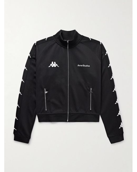 Acne Black Kappa Webbing-Trimmed Logo-Embroidered Tech-Jersey Track Jacket for men