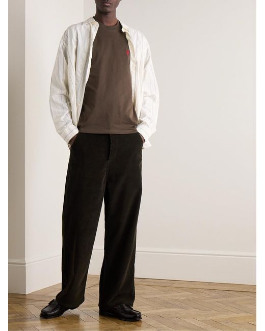 AMI Black Straight-Leg Cotton-Corduroy Trousers for men