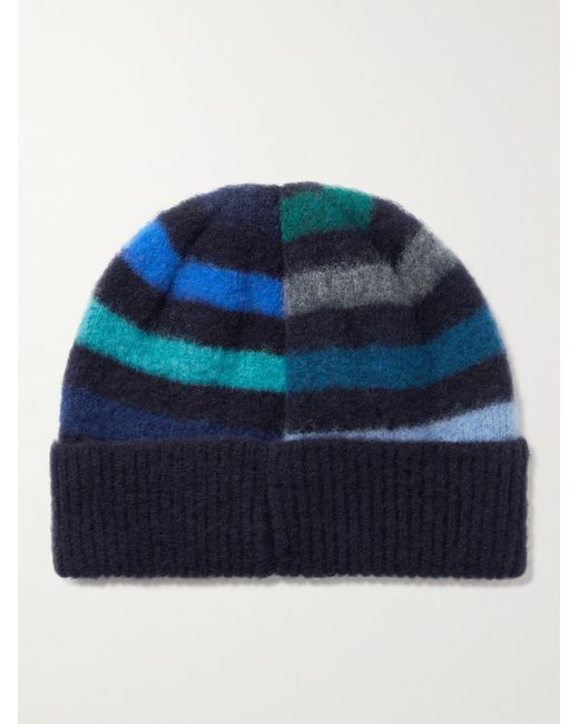 Paul Smith Blue Glassette Striped Brushed-wool Beanie
