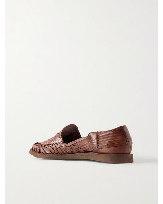 Yuketen Brown Chamula Alejandro Woven Leather Huarache Sandals for men