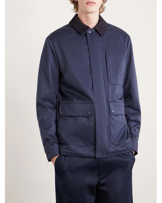 Canali Blue Suede-trimmed Shell Jacket for men
