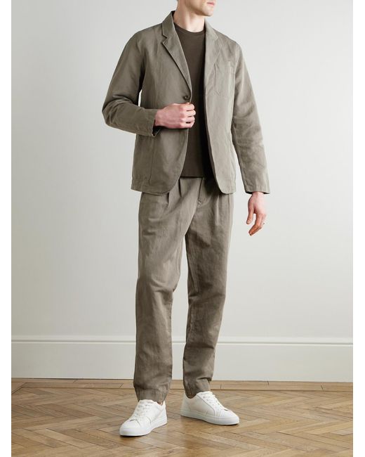 Mr P. Gray Steve Slim-Fit Pleated Organic Cotton And Linen-Blend Twill Trousers for men