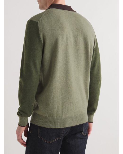 Mr P. Green Colour-Block Merino Wool Polo Shirt for men