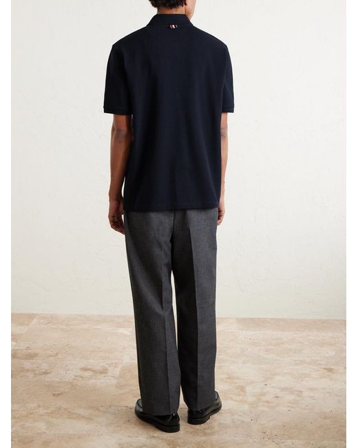 Thom Browne Blue Logo-appliquéd Striped Cotton-piqué Polo Shirt for men