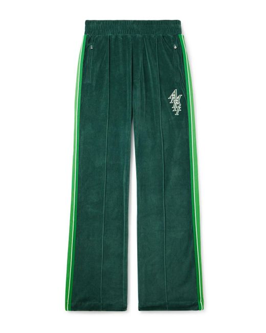 Amiri Green Straight-leg Logo-embroidered Striped Cotton-velour Track Pants for men