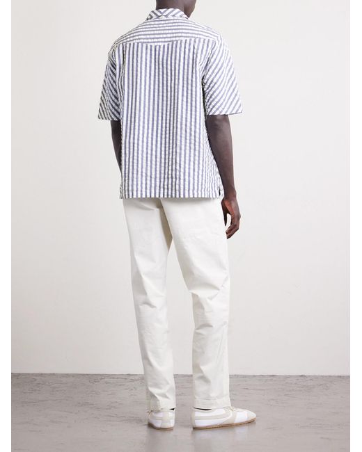Officine Generale Blue Eren Camp-Collar Striped Cotton Shirt for men