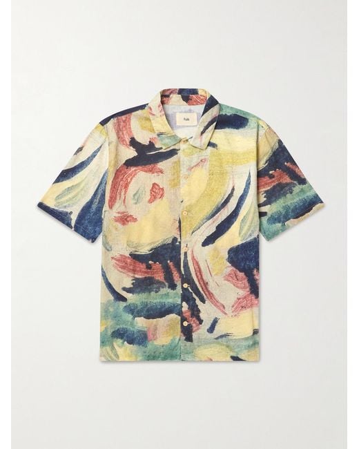 Folk Blue Gabe Printed Linen And Cotton-Blend Shirt for men