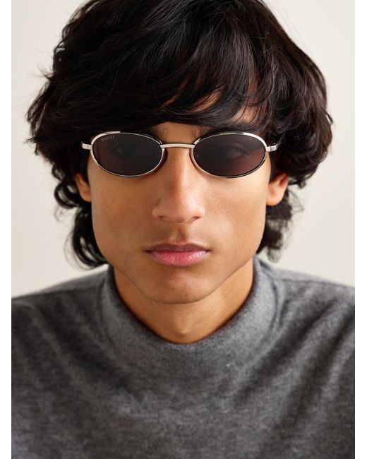 Gucci Metallic Oval-Frame-Tone Sunglasses for men