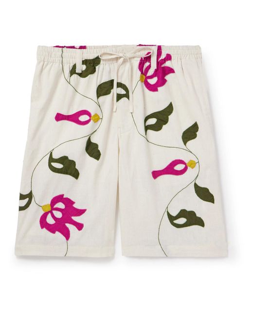 Kardo Pink Embroidered Appliquéd Cotton Drawstring Shorts for men