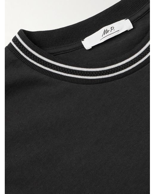 Mr P. T-Shirt aus Biobaumwoll-Jersey mit Streifen und Pointelle-Besatz in Black für Herren