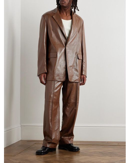 Jil Sander Brown Glossed Textured-Leather Blazer for men