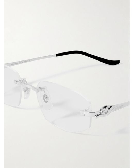 Cartier Metallic Panthère De Cartier Rectangular-Frame Rimless-Tone Optical Glasses for men