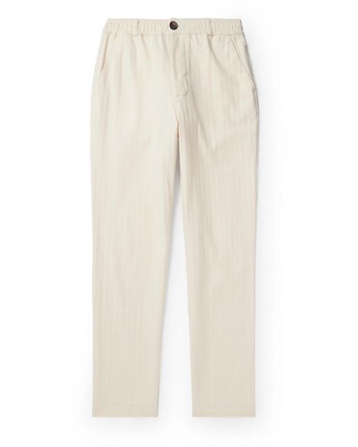 Oliver Spencer White Straight-leg Herringbone Cotton Trousers for men