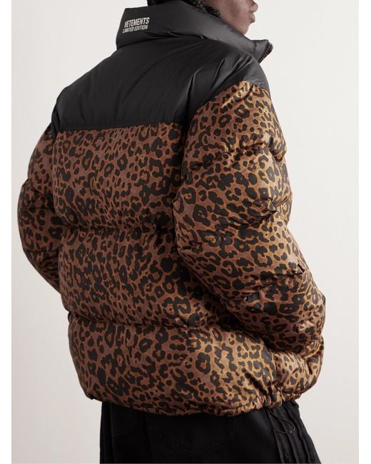 Vetements Brown Logo-Appliquéd Leopard-Print Shell Down Jacket for men