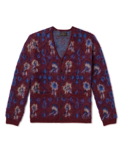 Beams Plus Purple Floral-jacquard Knitted Cardigan for men