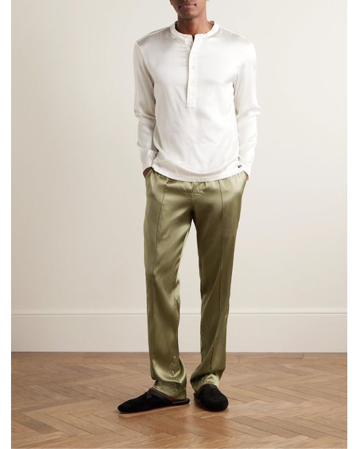 Tom Ford Pyjama-Hose aus Stretch-Seidensatin mit Samtbesatz in Green für Herren